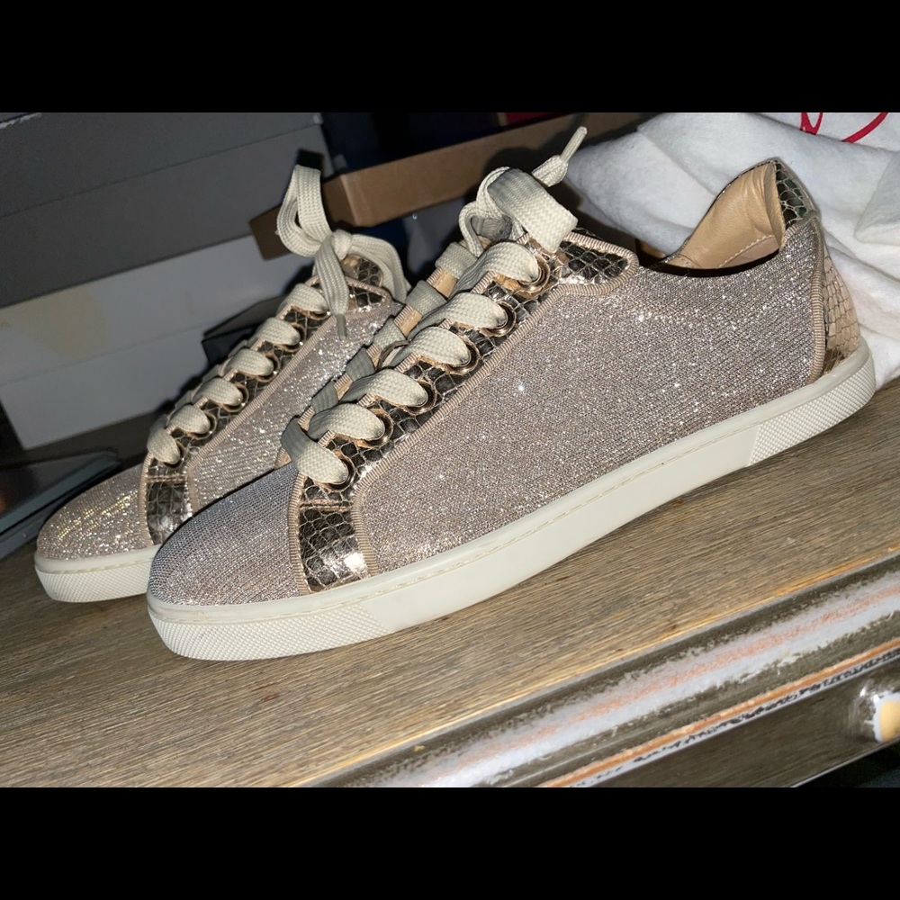 Christian Louboutin Seava Glitter Lame Flat Sneakers